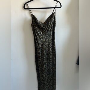 Zara leopard cowl neck slip midi dress